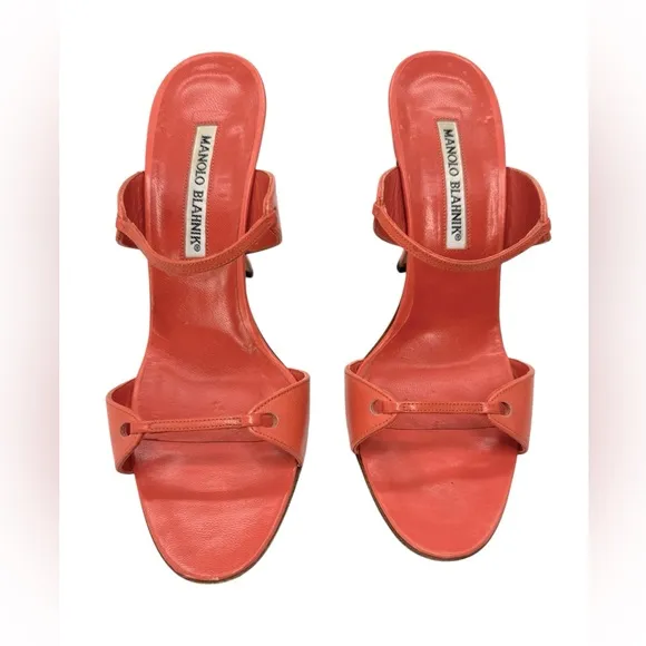 Manolo Blahnik Salmon Strappy Mule Sandals Heels Size 38 7.5 US