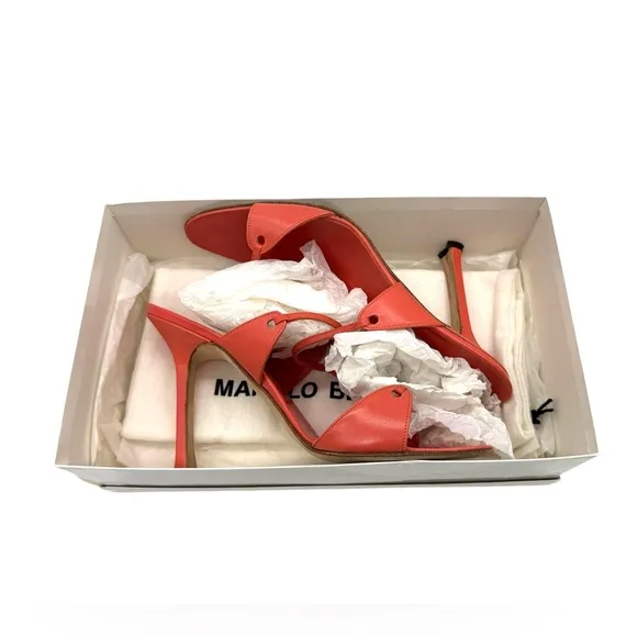 Manolo Blahnik Salmon Strappy Mule Sandals Heels Size 38 7.5 US