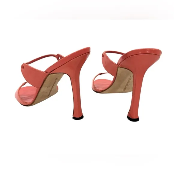 Manolo Blahnik Salmon Strappy Mule Sandals Heels Size 38 7.5 US