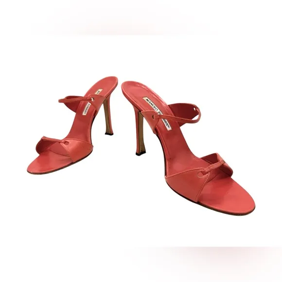 Manolo Blahnik Salmon Strappy Mule Sandals Heels Size 38 7.5 US