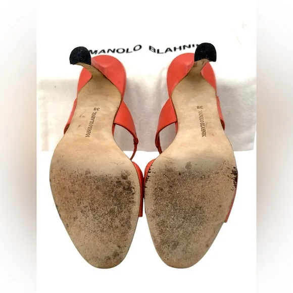 Manolo Blahnik Salmon Strappy Mule Sandals Heels Size 38 7.5 US