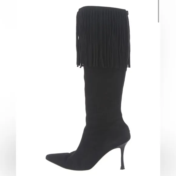 Manolo Blahnik Suede Fringe Trim Accent Boots size 8.5
