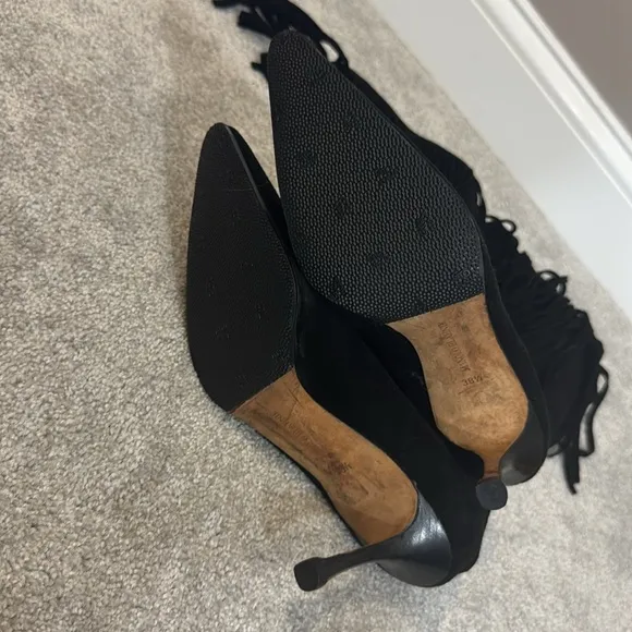 Manolo Blahnik Suede Fringe Trim Accent Boots size 8.5