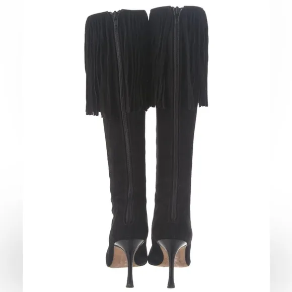 Manolo Blahnik Suede Fringe Trim Accent Boots size 8.5