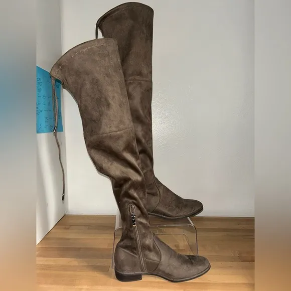 Marc Fisher Humor 2 Fabric Almond Toe Over Knee Fashion Boots Gray Brown Sz 6.5M