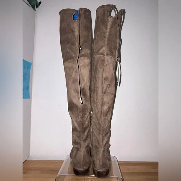 Marc Fisher Humor 2 Fabric Almond Toe Over Knee Fashion Boots Gray Brown Sz 6.5M