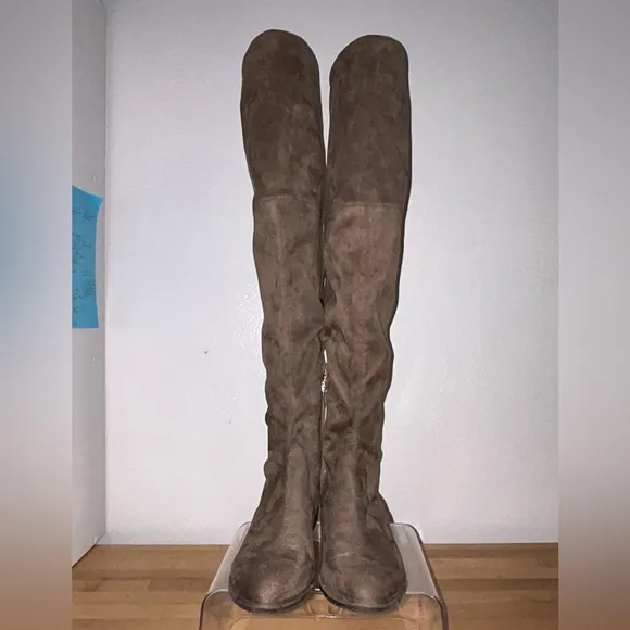 Marc Fisher Humor 2 Fabric Almond Toe Over Knee Fashion Boots Gray Brown Sz 6.5M