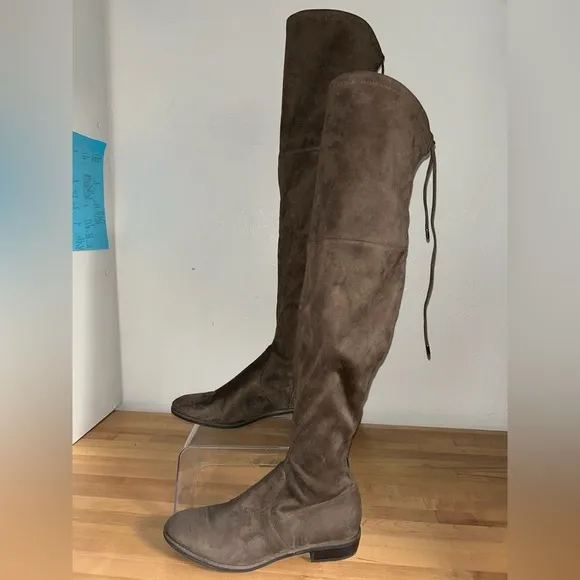 Marc Fisher Humor 2 Fabric Almond Toe Over Knee Fashion Boots Gray Brown Sz 6.5M