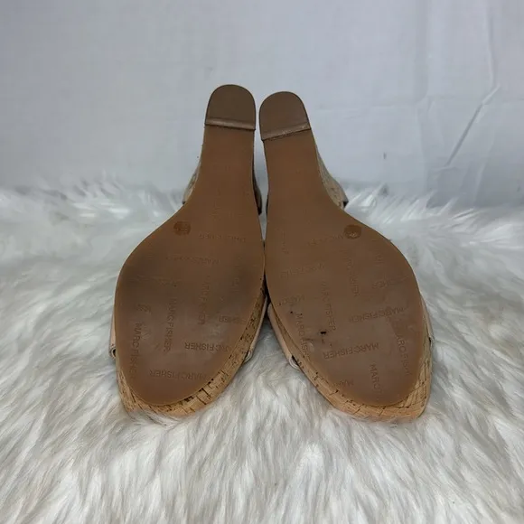 Marc Fisher Studded Beige Leather Women's Stappy Wedge Sandals Sz 8