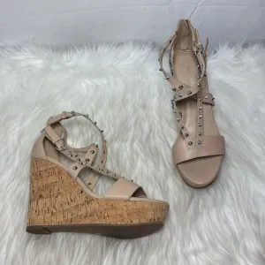 Marc Fisher Studded Beige Leather Women's Stappy Wedge Sandals Sz 8