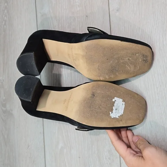 Marc Fisher Women Garlan Leather Square Toe Heels Sandals shoes sz 8.5M
