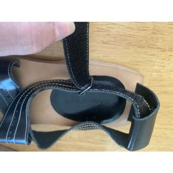 Maria Bontia Black Leather Strappy Square Toe Sandals Shoes SZ 7