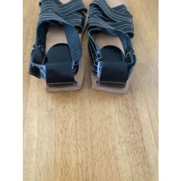 Maria Bontia Black Leather Strappy Square Toe Sandals Shoes SZ 7