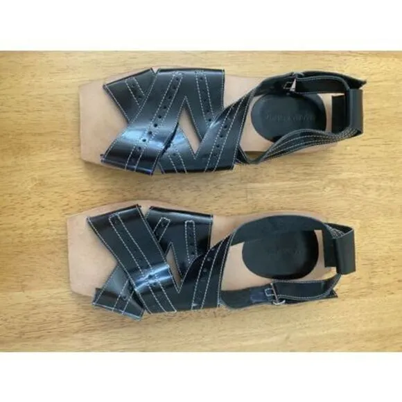 Maria Bontia Black Leather Strappy Square Toe Sandals Shoes SZ 7