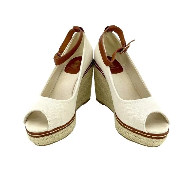 Marina Yachting Open Toe Wedge Shoes Canvas Espadrille Ankle Strap 36 EU NIB