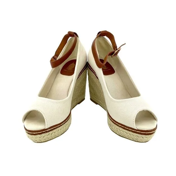 Marina Yachting Open Toe Wedge Shoes Canvas Espadrille Ankle Strap 36 EU NIB