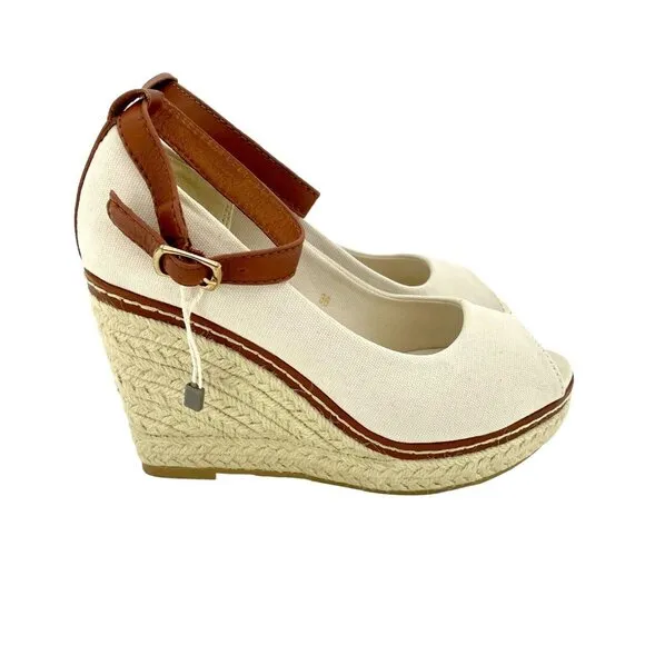 Marina Yachting Open Toe Wedge Shoes Canvas Espadrille Ankle Strap 36 EU NIB
