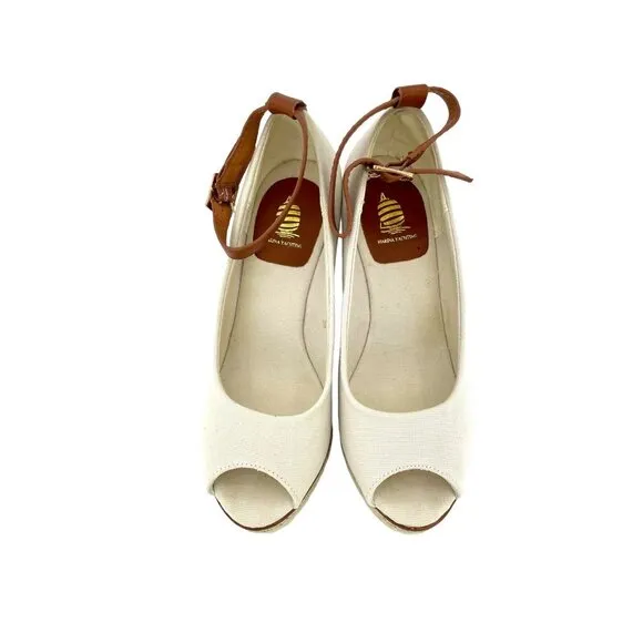 Marina Yachting Open Toe Wedge Shoes Canvas Espadrille Ankle Strap 36 EU NIB