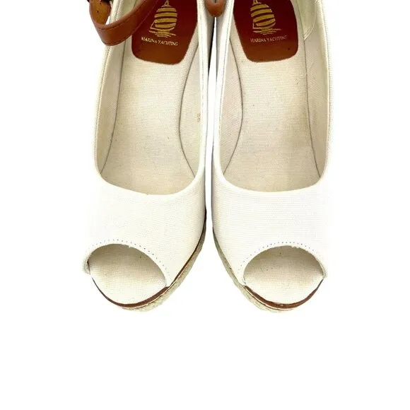 Marina Yachting Open Toe Wedge Shoes Canvas Espadrille Ankle Strap 36 EU NIB