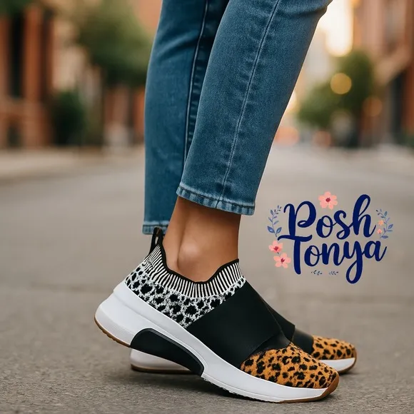 Mark Nason Abbe Leopard Print Sport Knit Modern Jogger 2.0 Fashion Sneakers,Sz 7
