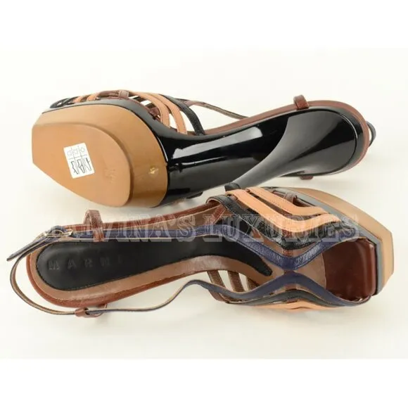 MARNI PLATFORM SHOES HIGH HEEL LEATHER STRAPPY SANDALS sz 41 / 11