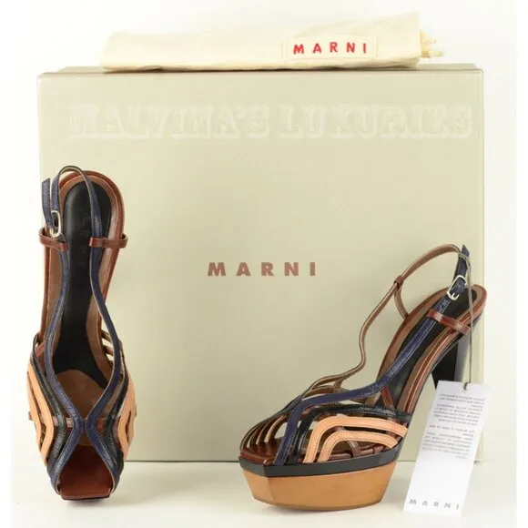 MARNI PLATFORM SHOES HIGH HEEL LEATHER STRAPPY SANDALS sz 41 / 11