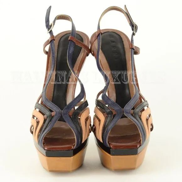 MARNI PLATFORM SHOES HIGH HEEL LEATHER STRAPPY SANDALS sz 41 / 11