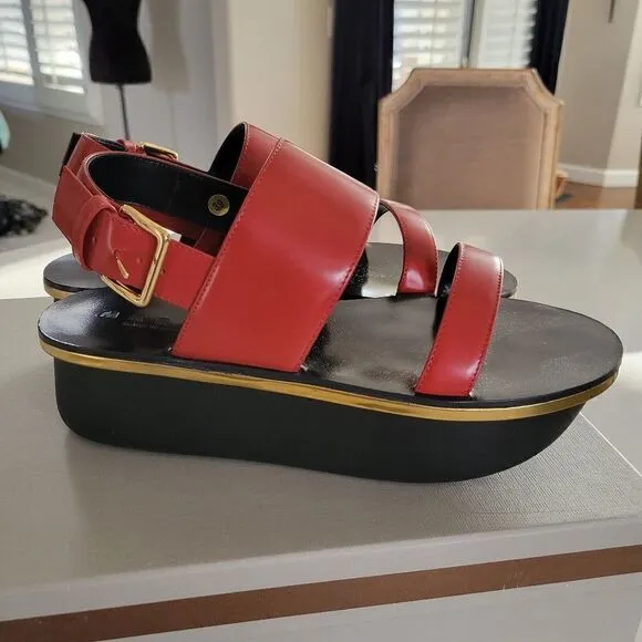 MARNI WEDGE PLATFORM LEATHER SANDALS SHOES 39