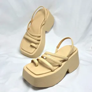 Marsell Square Toe Platform Pebbled Leather Sandals with Strappy Design 38.5