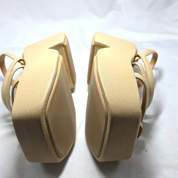 Marsell Square Toe Platform Pebbled Leather Sandals with Strappy Design 38.5