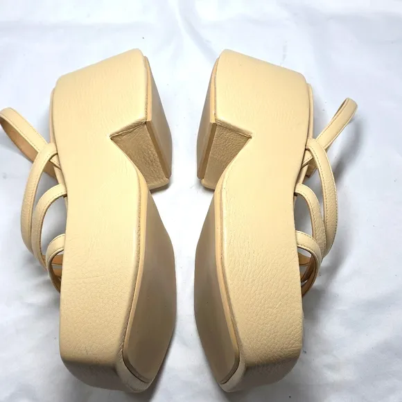 Marsell Square Toe Platform Pebbled Leather Sandals with Strappy Design 38.5