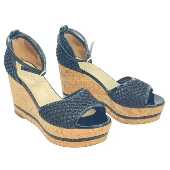 Marvin K Italian Black Wedge Heels ‘Bianca’ Mesh Cork High Heel Sandals | Size 8