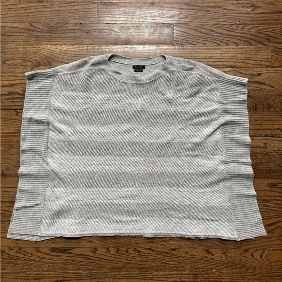 Massimo Dutti Italian-Made Gray Striped Sweater Poncho