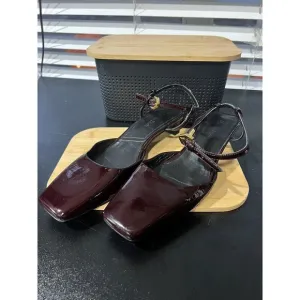 Massimo Dutti Women's Leather Ballerina Toe Slingback Shoes In Wine Size 7 (38)