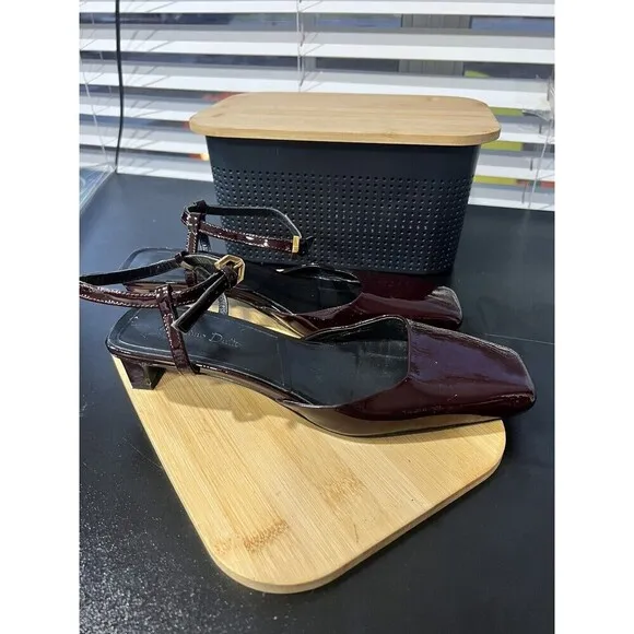 Massimo Dutti Women's Leather Ballerina Toe Slingback Shoes In Wine Size 7 (38)
