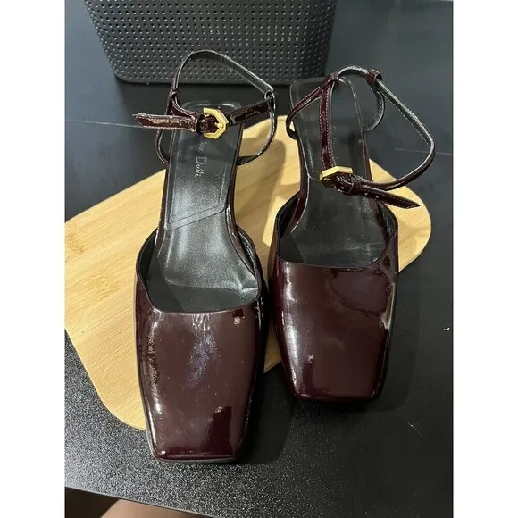 Massimo Dutti Women's Leather Ballerina Toe Slingback Shoes In Wine Size 7 (38)