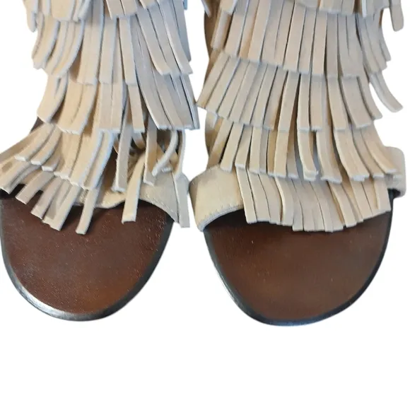 Matiko Tan Fringed Wedge Sandals Suede Open Toe Women's Sandals size 7.5