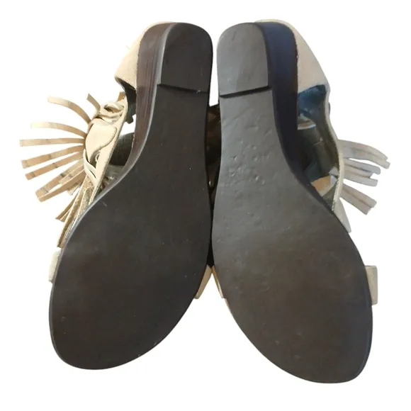 Matiko Tan Fringed Wedge Sandals Suede Open Toe Women's Sandals size 7.5