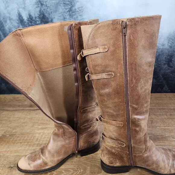 Matisse Becky Distressed Brown Leather Tall Riding Boots | Women's 7.5M