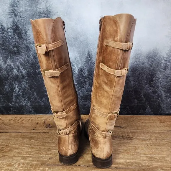 Matisse Becky Distressed Brown Leather Tall Riding Boots | Women's 7.5M