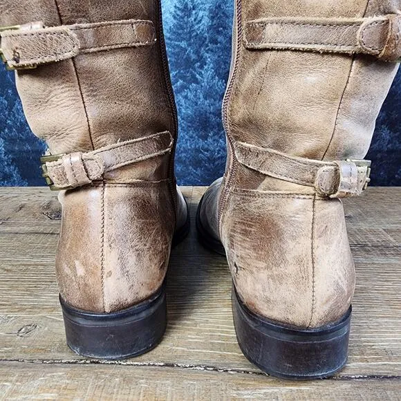 Matisse Becky Distressed Brown Leather Tall Riding Boots | Women's 7.5M