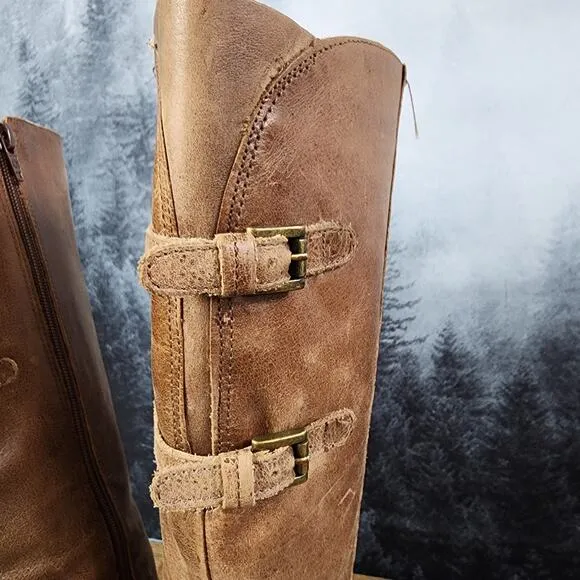 Matisse Becky Distressed Brown Leather Tall Riding Boots | Women's 7.5M