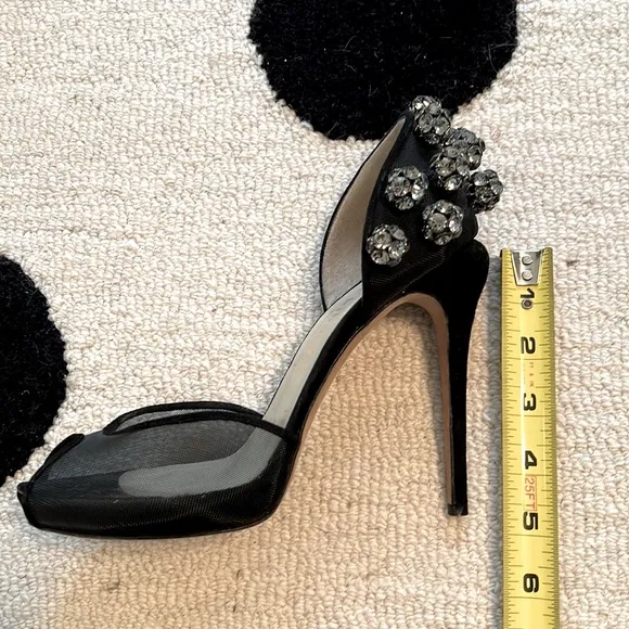 Max Kibardin Black Embellished Peep Toe Heels