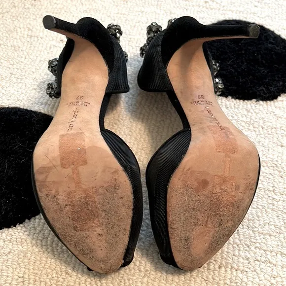 Max Kibardin Black Embellished Peep Toe Heels