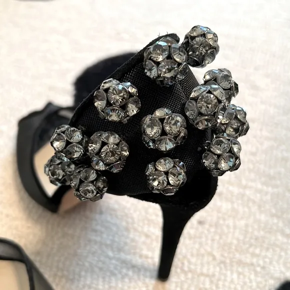 Max Kibardin Black Embellished Peep Toe Heels