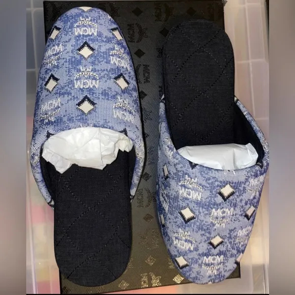 MCM VINTAGE MONOGRAM PRINT WOMEN SLIPPERS SZ 6