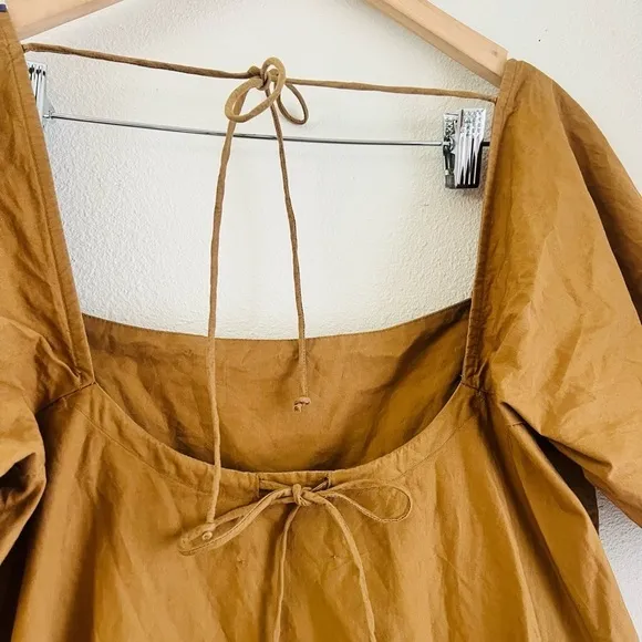 MDRN MODERN CITIZEN DRESS Milkmaid ANDRA BROWN PUFF SLEEVE BOHO TIERED COTTON
