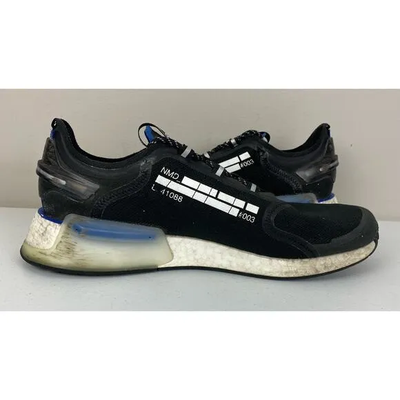 Men Adidas NMD R1 V3 black royal blue athletic shoes sneakers HQ9838, 12