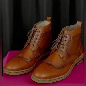 Mens ArcBrothers Genuine Leather Classic Lace Up Brogue Style Dress Boot.  11.5