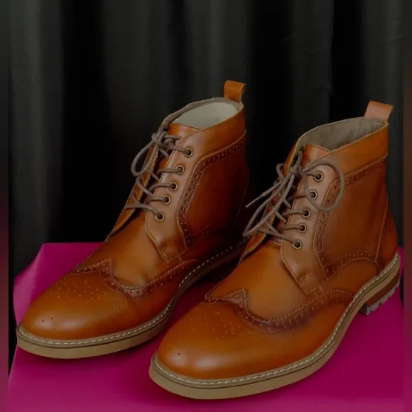 Mens ArcBrothers Genuine Leather Classic Lace Up Brogue Style Dress Boot.  11.5